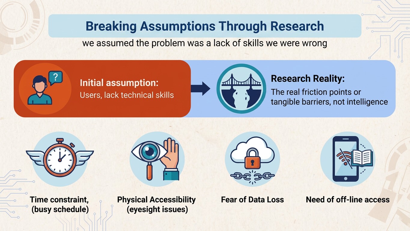 Breaking assumptions through research — initial assumption vs research reality