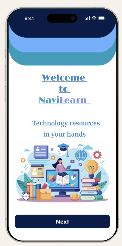 NaviLearn welcome screen mockup