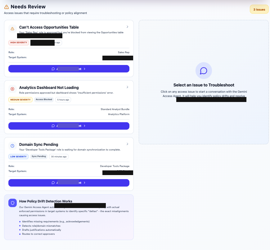 Google Access Management Needs Review troubleshooting dashboard