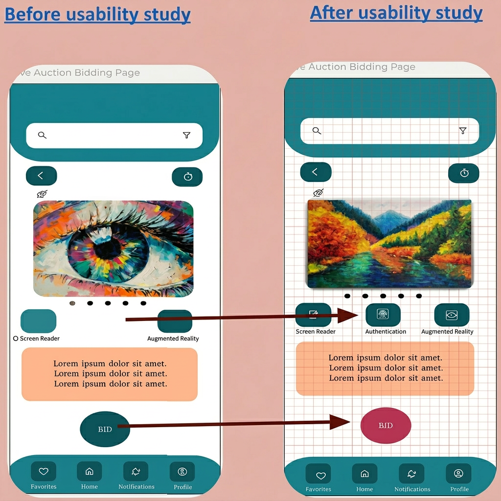Before and after usability study — bid button redesign